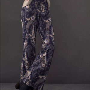 Maeve blue paisley bell bottom flare pants